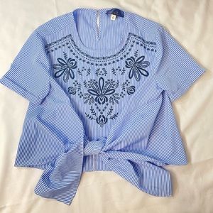 Blue Rain Embroidered Tied Crop